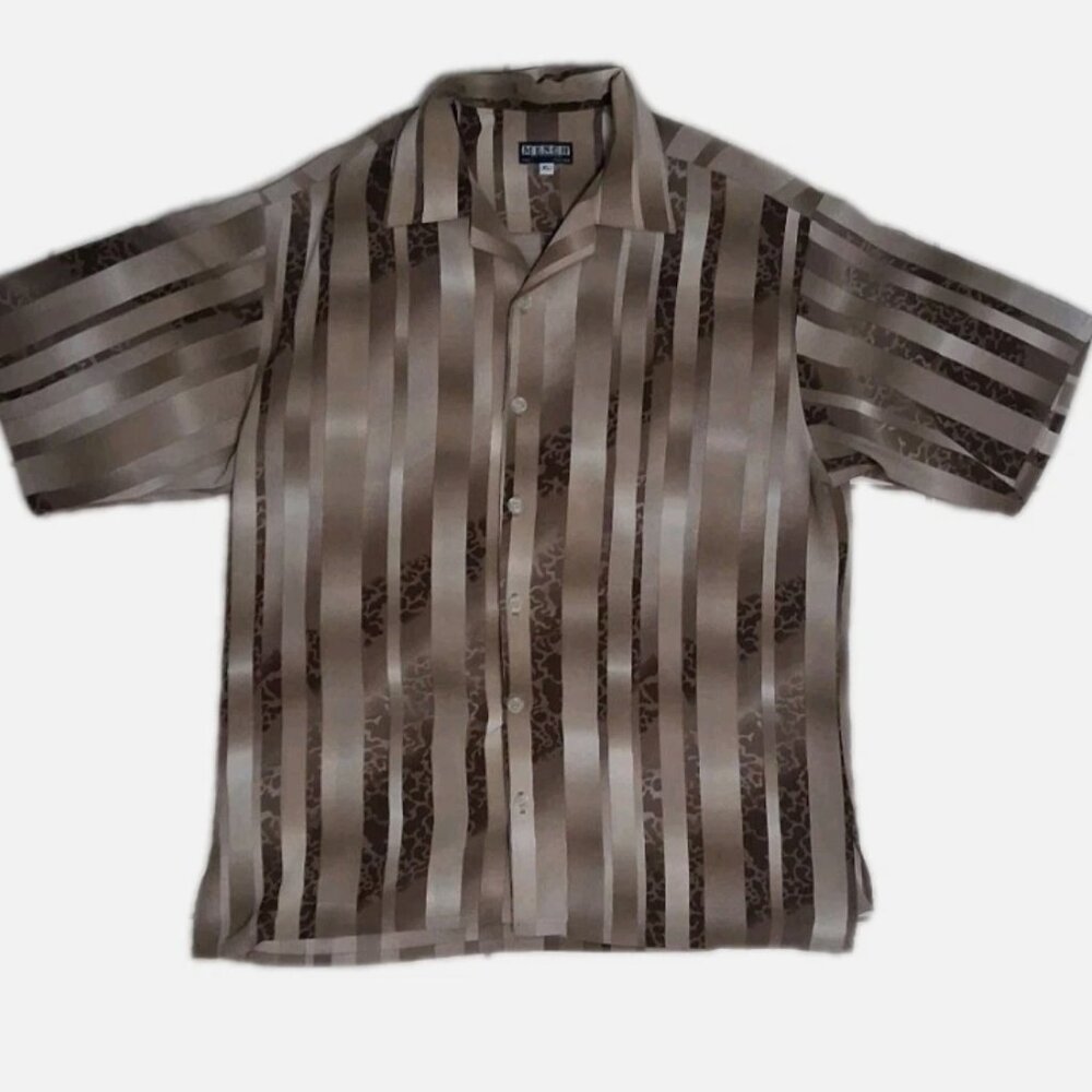 Mench Platinum Italy New York Men's SS Button Up Polyester Print Shirt Sz XL